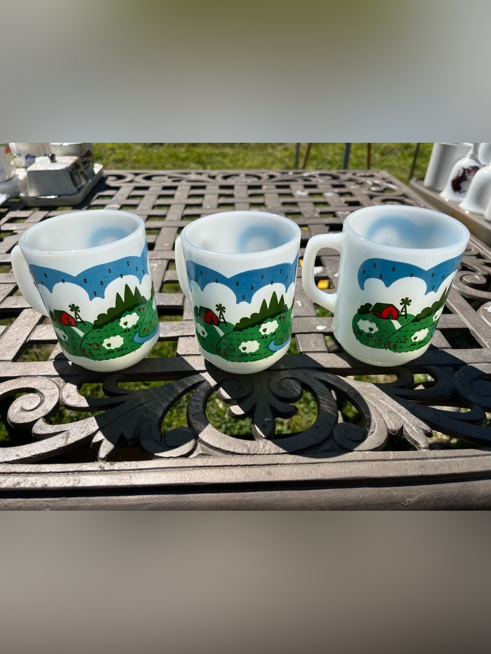 3 Farmscape White Ceramic Mug with Blue and Green Scene